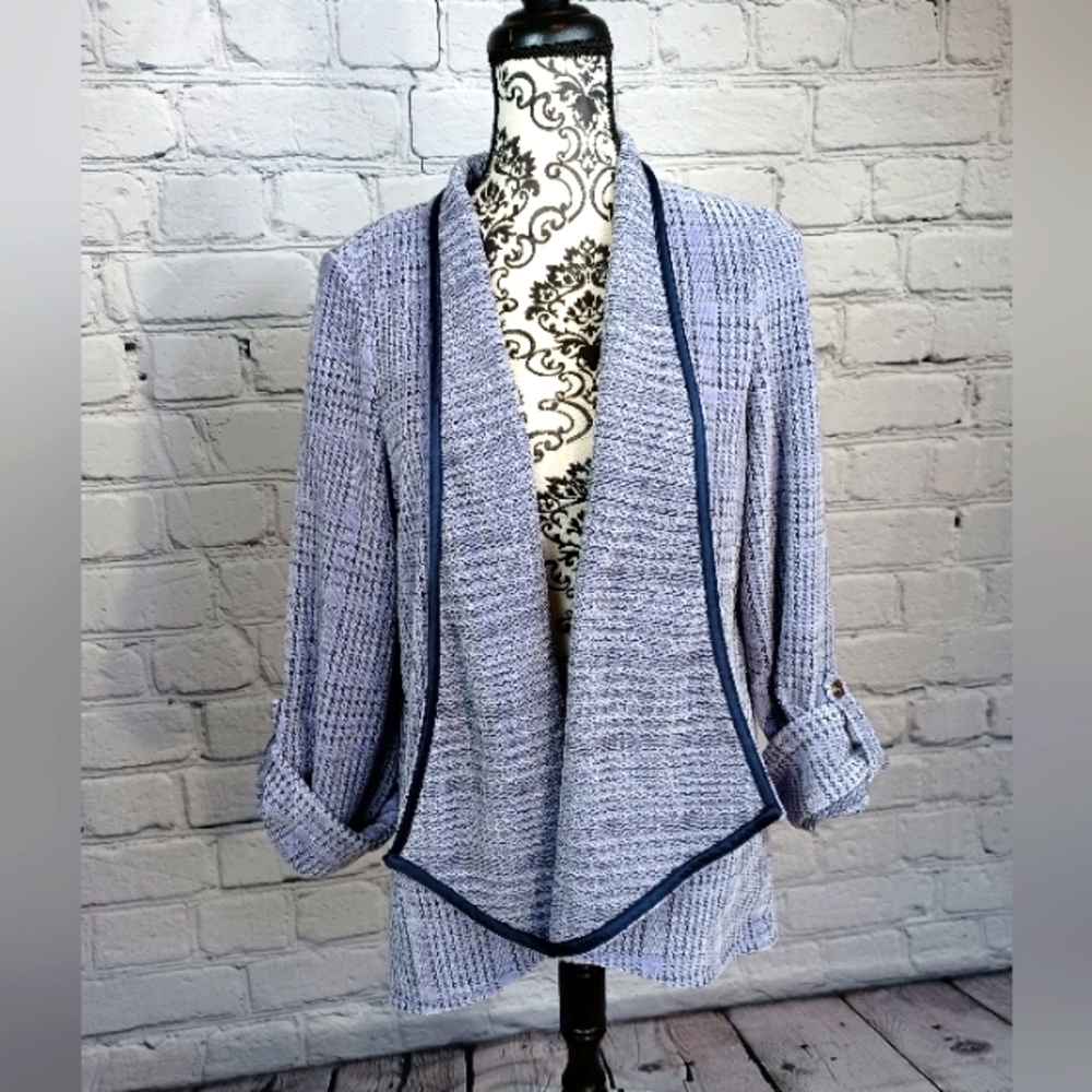 Soft Surroundings womens large open front textured cardigan NWT rolled sleeve b3